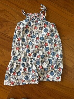 dip Girls' Beach Print Sundress in White, Blue, and Coral
